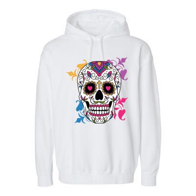 Candy Floral Graphic Skull Design Garment-Dyed Fleece Hoodie