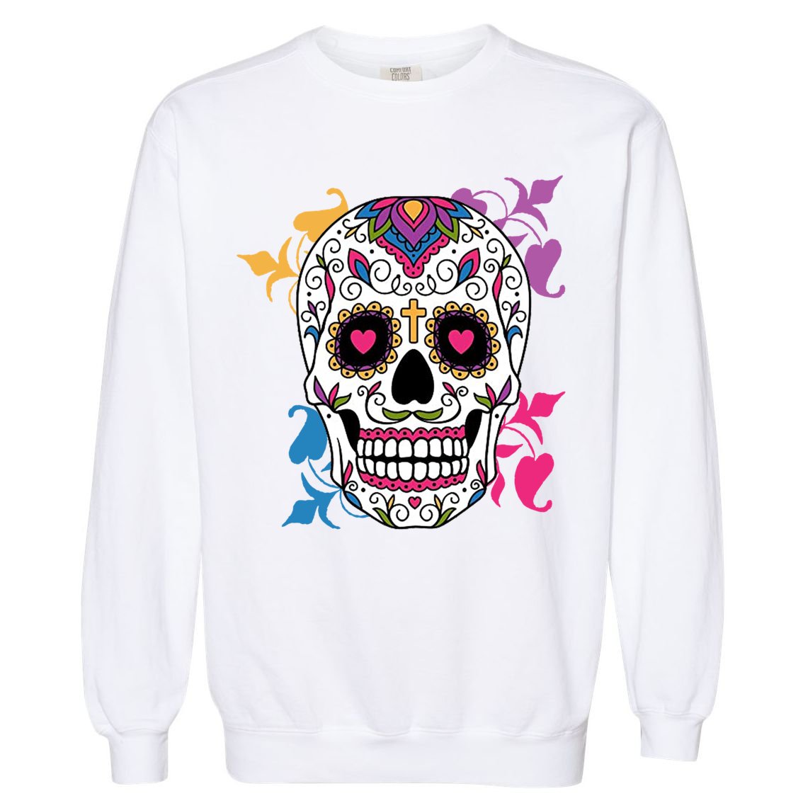 Candy Floral Graphic Skull Design Garment-Dyed Sweatshirt