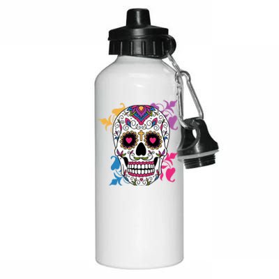 Candy Floral Graphic Skull Design Aluminum Water Bottle 