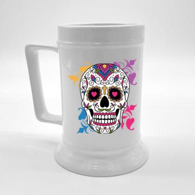 Candy Floral Graphic Skull Design Beer Stein