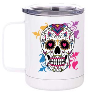 Candy Floral Graphic Skull Design 12 oz Stainless Steel Tumbler Cup