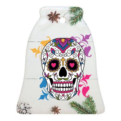 Candy Floral Graphic Skull Design Ceramic Bell Ornament