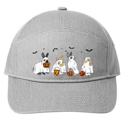 Cute Fall Ghost Bunny Rabbit Halloween Costume Spooky Season 7-Panel Snapback Hat
