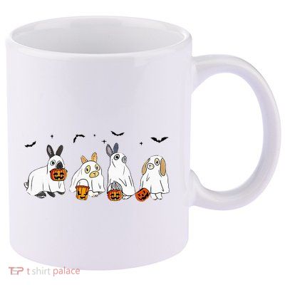 Cute Fall Ghost Bunny Rabbit Halloween Costume Spooky Season 11oz C Handle Ceramic Mug