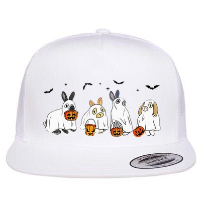 Cute Fall Ghost Bunny Rabbit Halloween Costume Spooky Season Flatbill Hat