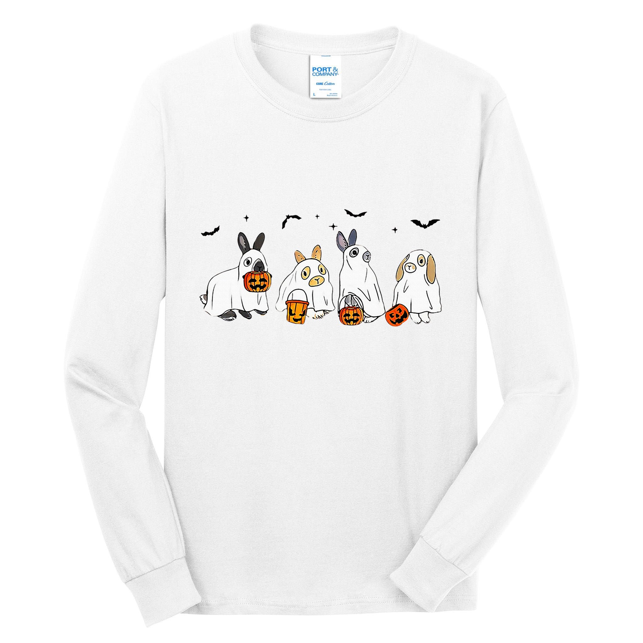 Cute Fall Ghost Bunny Rabbit Halloween Costume Spooky Season Tall Long Sleeve T-Shirt