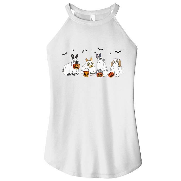 Cute Fall Ghost Bunny Rabbit Halloween Costume Spooky Season Women's Perfect Tri Rocker Tank