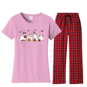 Cute Fall Ghost Bunny Rabbit Halloween Costume Spooky Season Women's Flannel Pajama Set