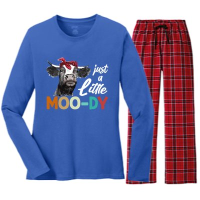 Cow Funny Gift Just A Little Moofunny Giftdy Funny Gift Cow's Lover Funny Gift F Women's Long Sleeve Flannel Pajama Set 