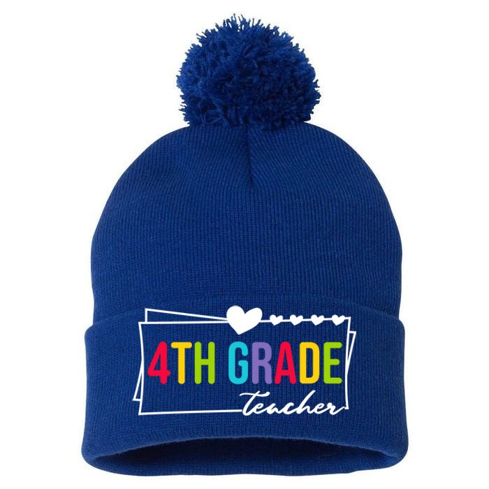 Cute Fourth Grade Teacher Heart For Teachers 4Th Grade Cool Gift Pom Pom 12in Knit Beanie