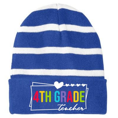 Cute Fourth Grade Teacher Heart For Teachers 4Th Grade Cool Gift Striped Beanie with Solid Band