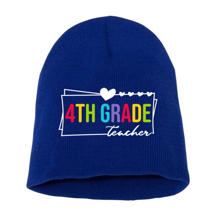 Cute Fourth Grade Teacher Heart For Teachers 4Th Grade Cool Gift Short Acrylic Beanie