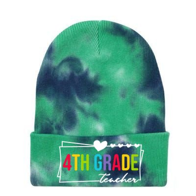 Cute Fourth Grade Teacher Heart For Teachers 4Th Grade Cool Gift Tie Dye 12in Knit Beanie