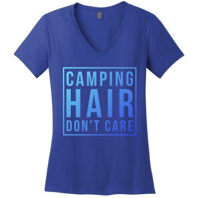 Camp Funny Gift Ladies Camping Hair Dont Care Gift Women's V-Neck T-Shirt