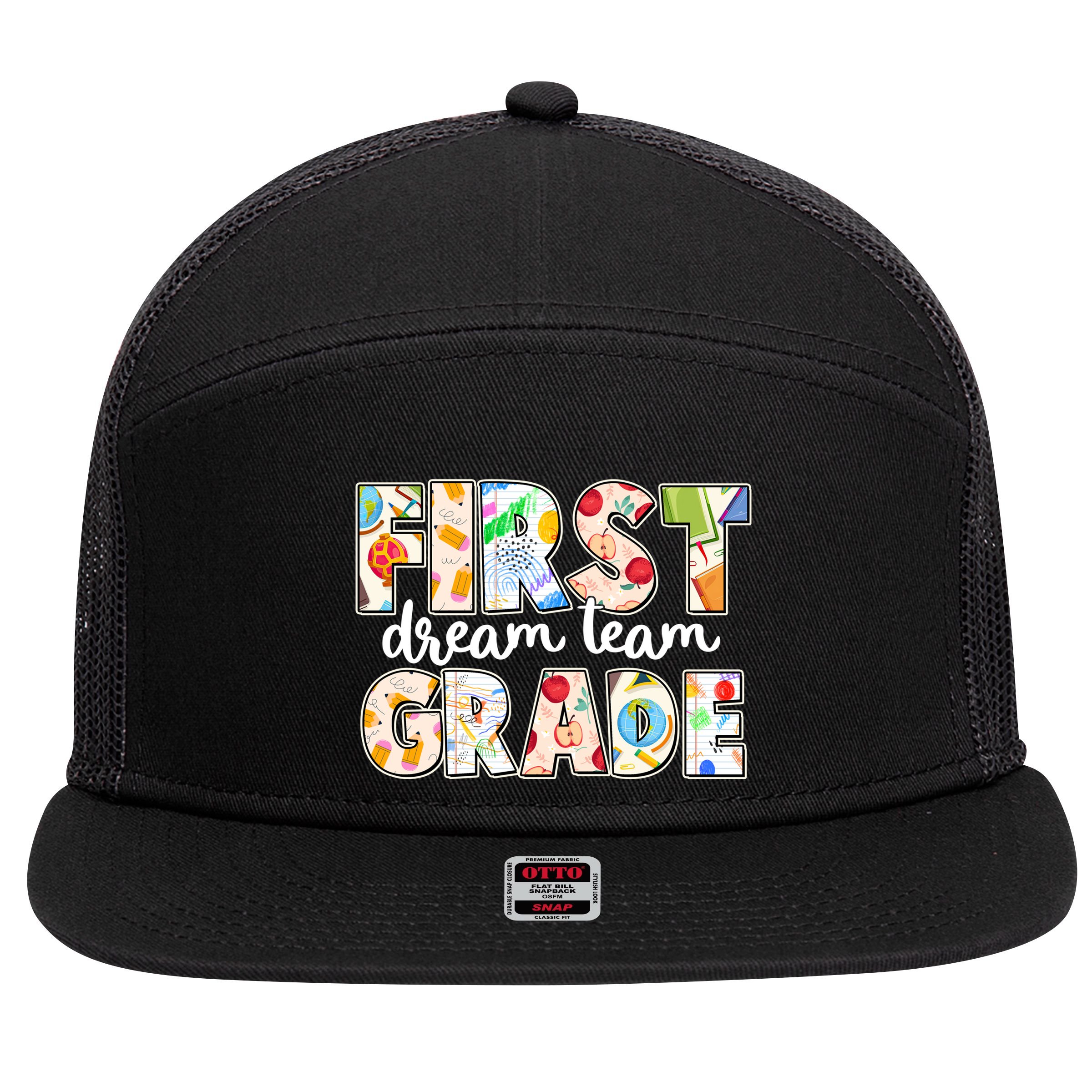 Cute First Grade Dream Team Back To School 7 Panel Mesh Trucker Snapback Hat