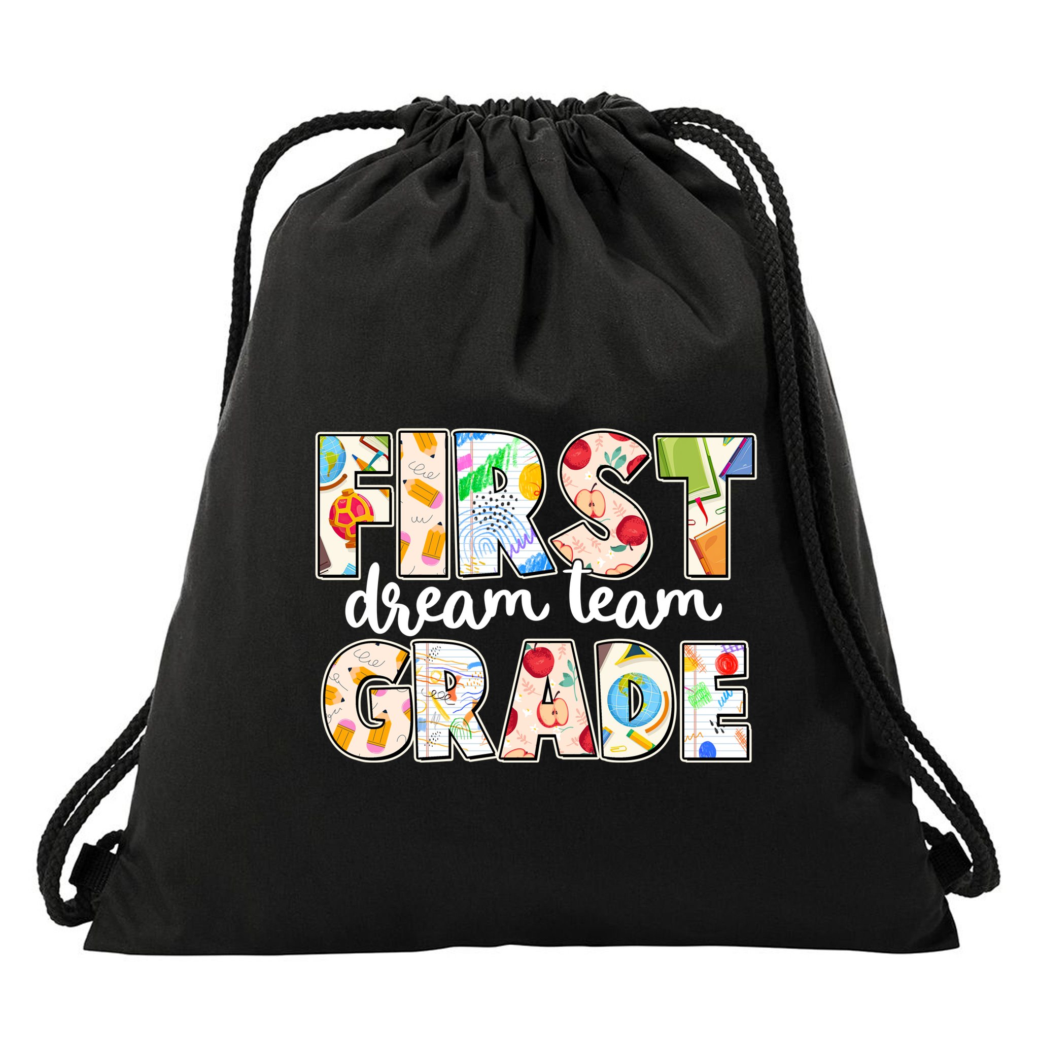 Cute First Grade Dream Team Back To School Drawstring Bag