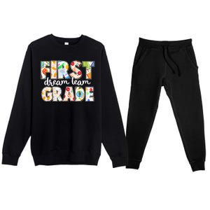 Cute First Grade Dream Team Back To School Premium Crewneck Sweatsuit Set