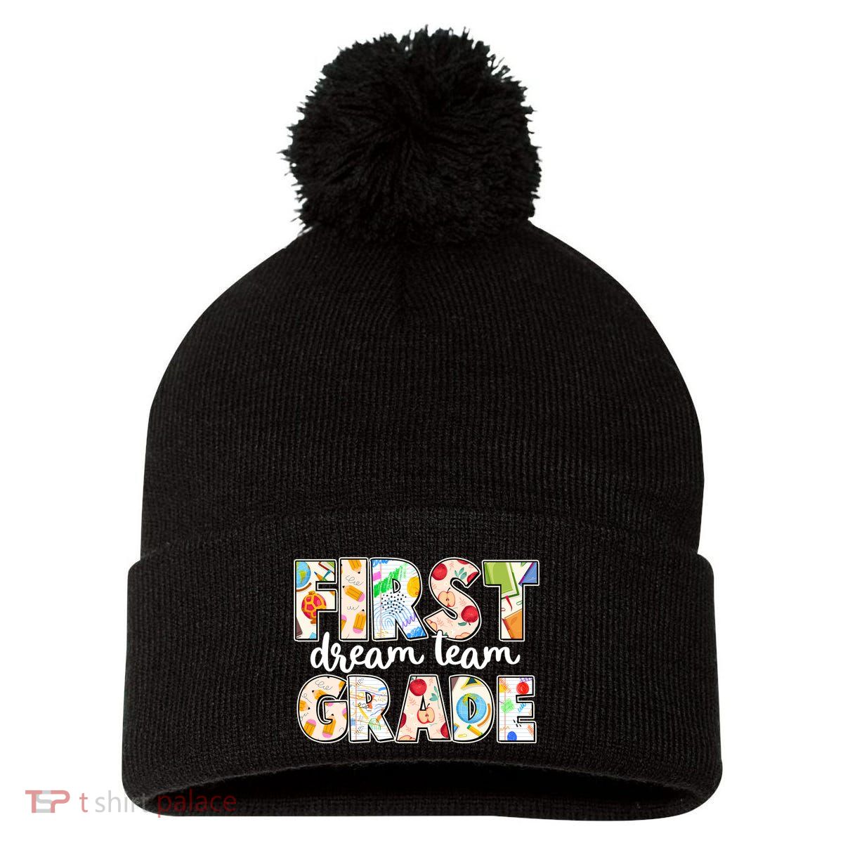 Cute First Grade Dream Team Back To School Pom Pom 12in Knit Beanie