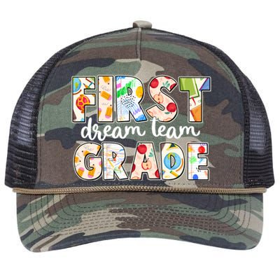 Cute First Grade Dream Team Back To School Retro Rope Trucker Hat Cap