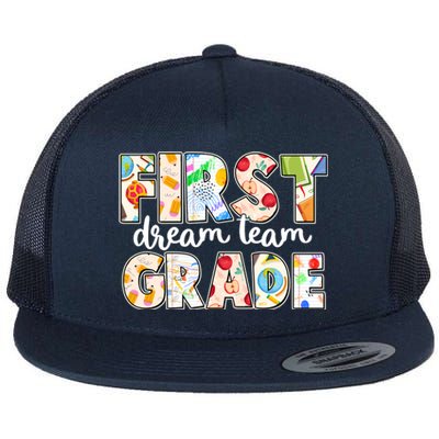 Cute First Grade Dream Team Back To School Flat Bill Trucker Hat