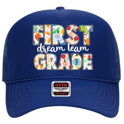 Cute First Grade Dream Team Back To School High Crown Mesh Back Trucker Hat