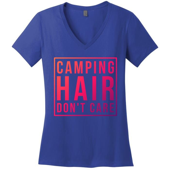 Camp Funny Gift Ladies Camping Hair Dont Care Gift Women's V-Neck T-Shirt