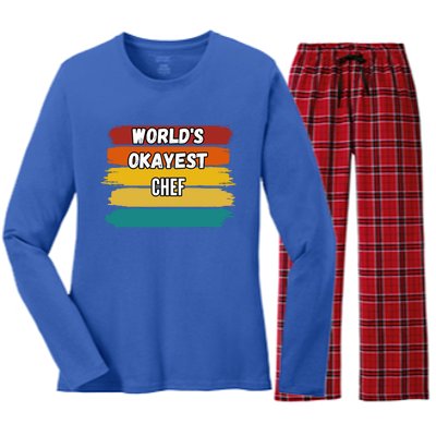 Chef Funny Gift Worlds Okayest Chef Great Gift Women's Long Sleeve Flannel Pajama Set 