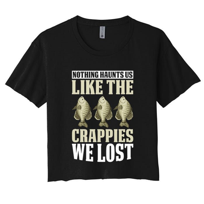 Crappie Fishing Gear Fishing Lure Fishing Net Crappe Fisher Women's Crop Top Tee