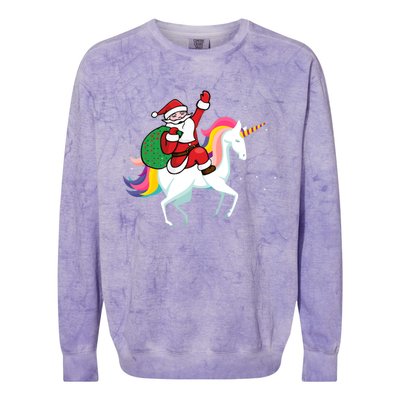 Christmas Funny Gift Santa Riding Unicorn Lovers Gift Colorblast Crewneck Sweatshirt