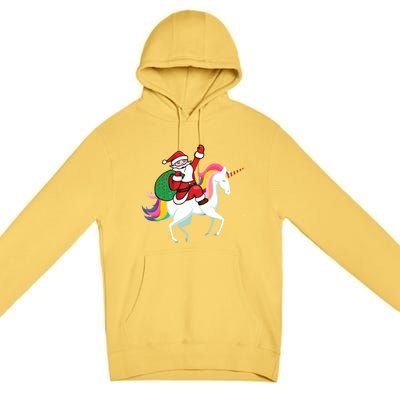 Christmas Funny Gift Santa Riding Unicorn Lovers Gift Premium Pullover Hoodie