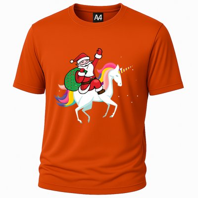 Christmas Funny Gift Santa Riding Unicorn Lovers Gift Cooling Performance Crew T-Shirt