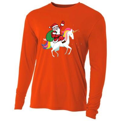 Christmas Funny Gift Santa Riding Unicorn Lovers Gift Cooling Performance Long Sleeve Crew