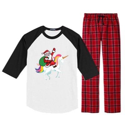 Christmas Funny Gift Santa Riding Unicorn Lovers Gift Raglan Sleeve Pajama Set