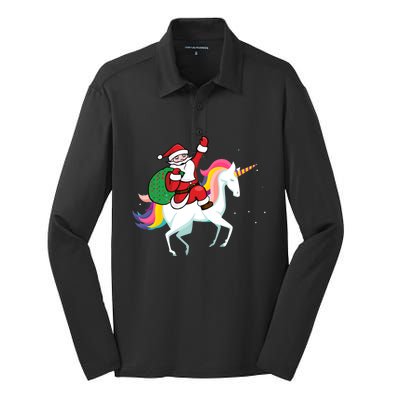 Christmas Funny Gift Santa Riding Unicorn Lovers Gift Silk Touch Performance Long Sleeve Polo