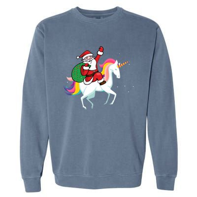 Christmas Funny Gift Santa Riding Unicorn Lovers Gift Garment-Dyed Sweatshirt