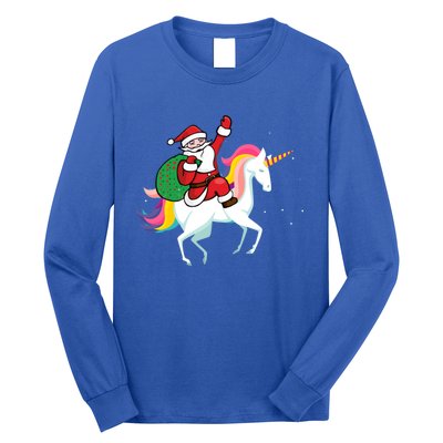 Christmas Funny Gift Santa Riding Unicorn Lovers Gift Long Sleeve Shirt