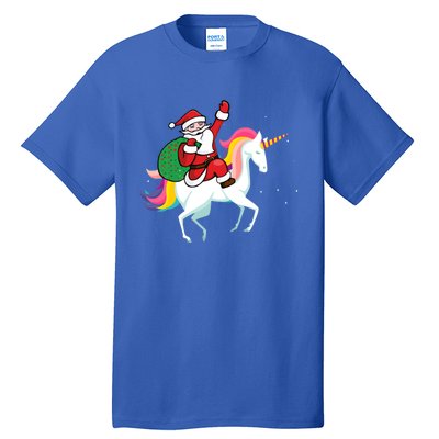 Christmas Funny Gift Santa Riding Unicorn Lovers Gift Tall T-Shirt