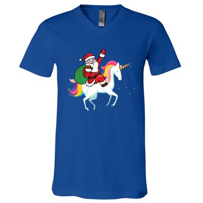 Christmas Funny Gift Santa Riding Unicorn Lovers Gift V-Neck T-Shirt