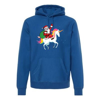 Christmas Funny Gift Santa Riding Unicorn Lovers Gift Premium Hoodie