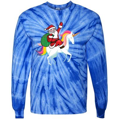 Christmas Funny Gift Santa Riding Unicorn Lovers Gift Tie-Dye Long Sleeve Shirt