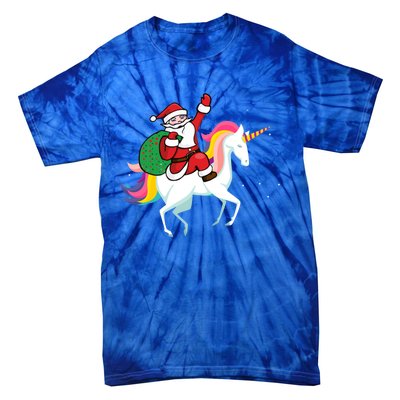 Christmas Funny Gift Santa Riding Unicorn Lovers Gift Tie-Dye T-Shirt