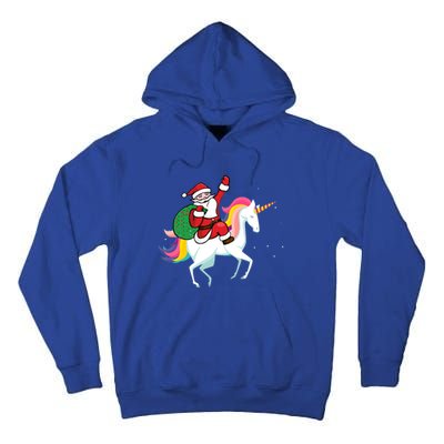 Christmas Funny Gift Santa Riding Unicorn Lovers Gift Tall Hoodie