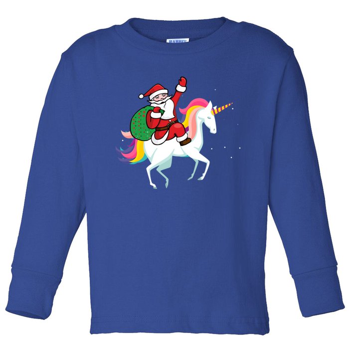 Christmas Funny Gift Santa Riding Unicorn Lovers Gift Toddler Long Sleeve Shirt