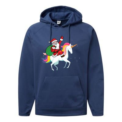 Christmas Funny Gift Santa Riding Unicorn Lovers Gift Performance Fleece Hoodie