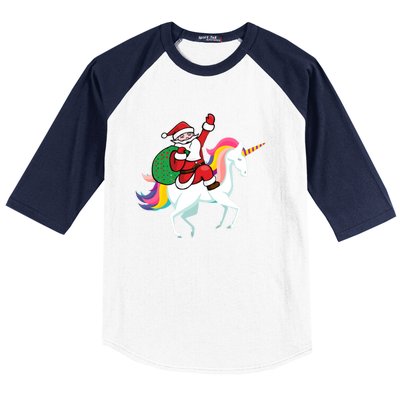 Christmas Funny Gift Santa Riding Unicorn Lovers Gift Baseball Sleeve Shirt