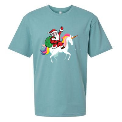 Christmas Funny Gift Santa Riding Unicorn Lovers Gift Sueded Cloud Jersey T-Shirt