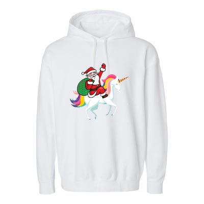 Christmas Funny Gift Santa Riding Unicorn Lovers Gift Garment-Dyed Fleece Hoodie