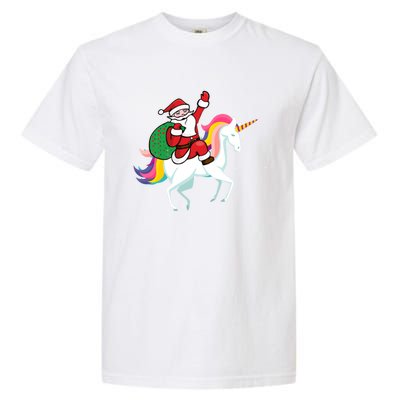 Christmas Funny Gift Santa Riding Unicorn Lovers Gift Garment-Dyed Heavyweight T-Shirt