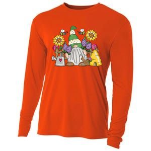 Cute Flower Garden Gnome With Bees And Flowers Gift Gardener Funny Gift Cooling Performance Long Sleeve Crew