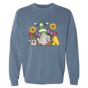 Cute Flower Garden Gnome With Bees And Flowers Gift Gardener Funny Gift Garment-Dyed Sweatshirt